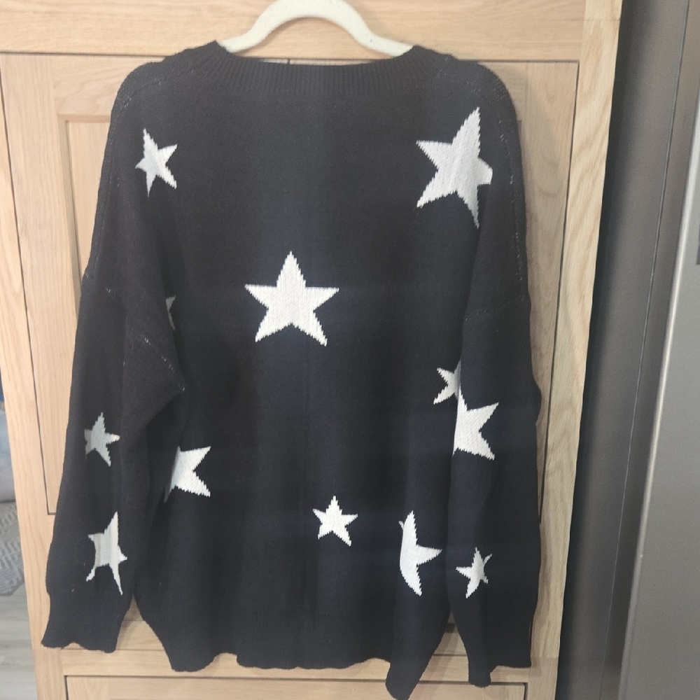 White Birch Black Sweater with White Star Pattern - Picture 5 of 5